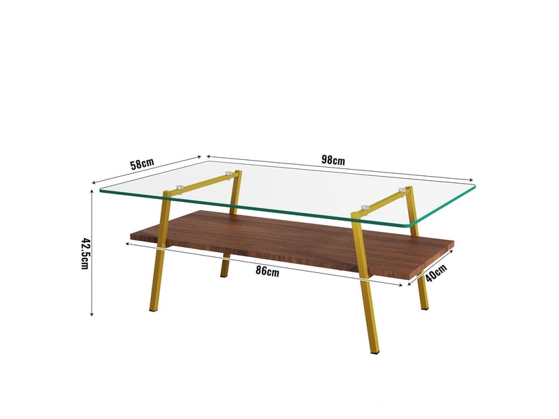  Table basse verre trempé forme rectangulaire pieds en métal finition dorée et marron  - Conforama C