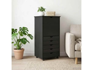 Caisson roulant de bureau, meuble de rangement 53 x 39 x 103 cm bois de pin massif noir