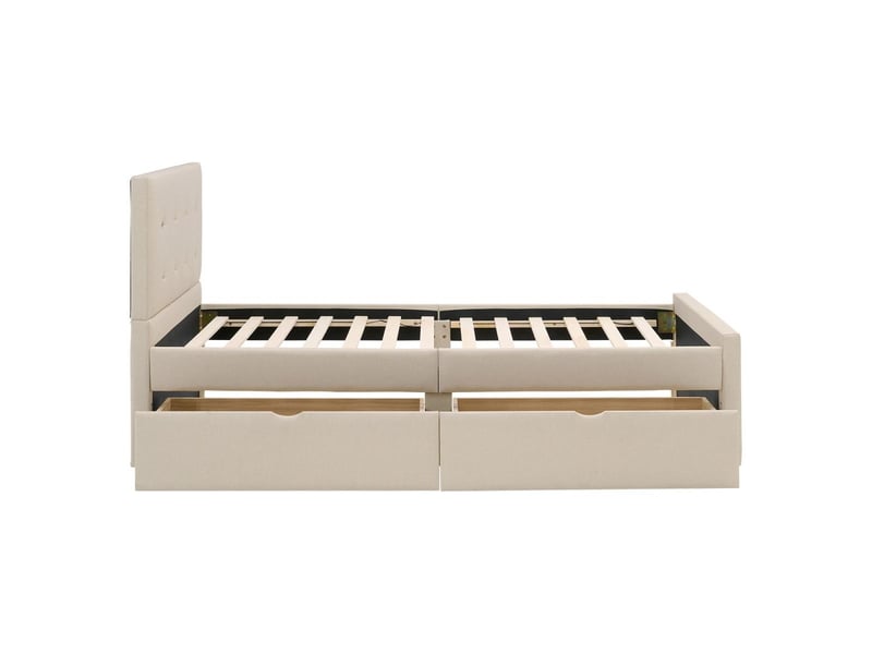  Lit rembourré 90x200 cm beige - avec sommier à lattes - avec 2 tiroirs de lit 3357 - Conforama D