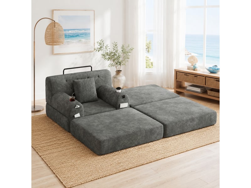  Fauteuil convertible 1 place avec repose-pieds et rangements homvra  - Conforama B