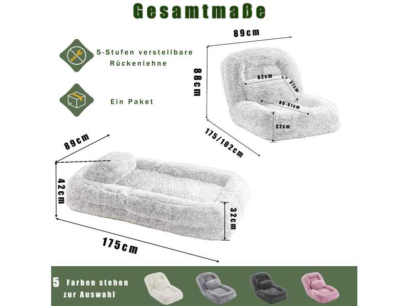 Fauteuil de sol réglable 5 positions rose en tissu, avec coussin, convertible en couchage 1 place confortable - Conforama C