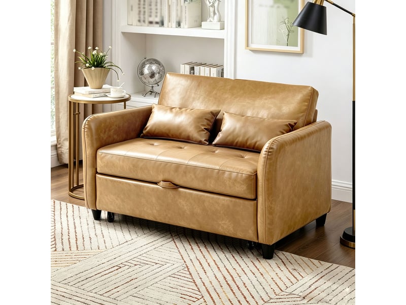  Canapé convertible en lit 122 cm 2 places avec dossier réglable 3 positions, couchage 156 x 100 cm, revêtement pu imperméable, marron  - Conforama E