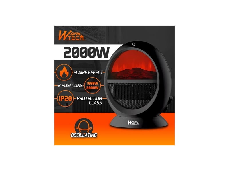  Chauffage soufflant decoratif 2000w oscillant noir thermostat reglable effet flamme led protection basculement WAR1753788433264 - Conforama B