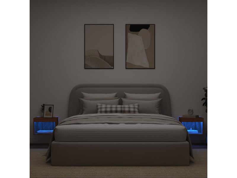  Lot de 2 table de chevet mural avec lumières led chêne marron  - Conforama C