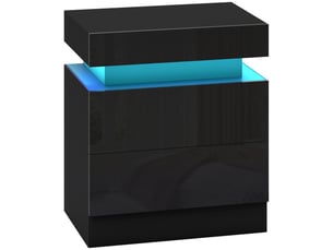 Table de chevet table de nuit lumière led rvb panneau haute brillance avec 2 tiroirs pour salon chambre à coucher noir
