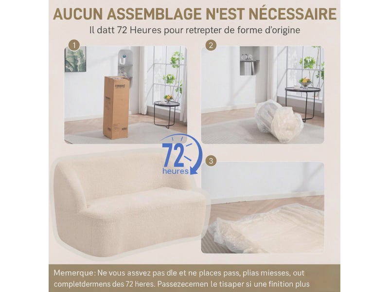 Canapé 2 places, canapé de salon, en tissu bouclé, livré monté, forme incurvée, 142 cm, mobilier pour espace de vie, pour salon - Conforama W