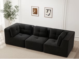 Canapé modulable d’angle 3 places en velours côtelé noir, sans montage