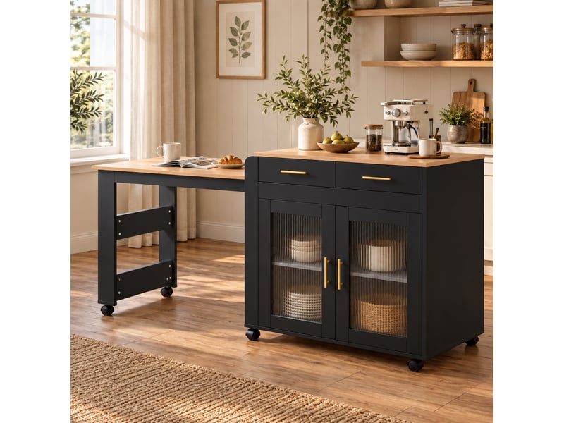 Îlot de cuisine mobile avec table extensible et prises evryae - Conforama D