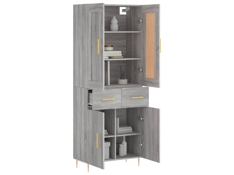 Buffet haut, buffet de rangement sonoma gris 69,5x34x180 cm bois d'ingénierie shl78487 - Conforama C