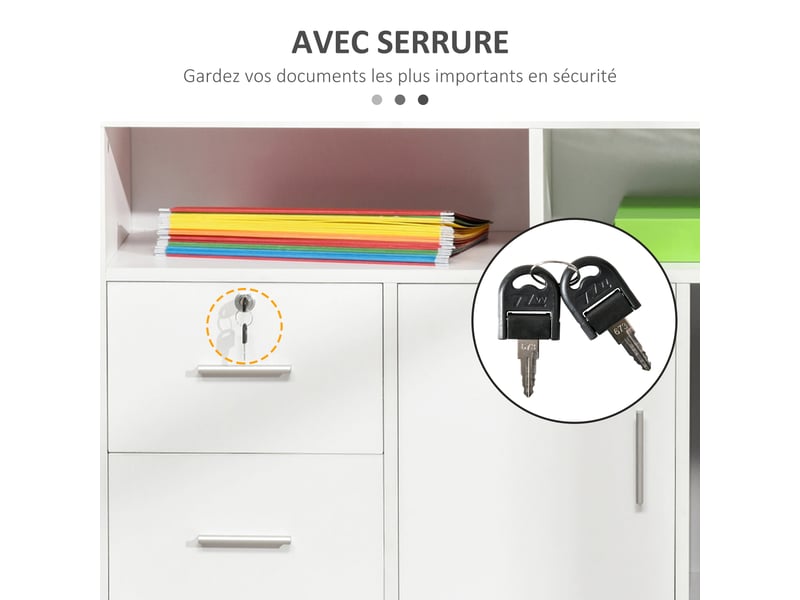  Support d'imprimante à 2 tiroirs meuble de rangement sur roulettes étagères ouvertes et placard, 100 x 35 x 65 cm, blanc  - Conforama R