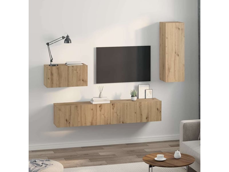  Meuble tv - banc tv - meuble de rangement mural 4 pcs chêne artisanal bois d'ingénierie  - Conforama D