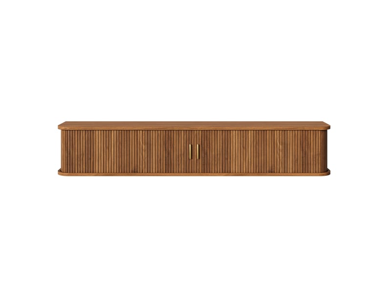  Meuble tv mural,175x30x30 cm,portes coulissantes et led,mdf,coloris noyer  - Conforama D