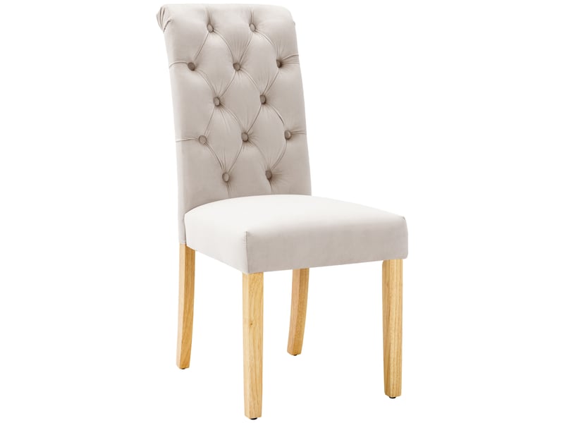  Chaises de salle à manger lot de 4 avec dossier courbé  - pieds en chêne, velours beige  - Conforama E
