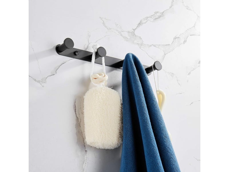 Crochet porte-serviette noir mat à 4 têtes, support mural pour manteaux, chapeaux et clés, rangement pratique au design contemporain et durable - Conforama C