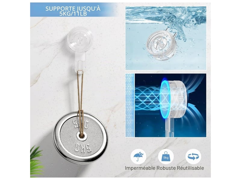  Lot de 4 crochet ventouse mural transparent,crochet mural plastique | puissant 5kg, patère porte serviette salle de bain attache  - Conforama C