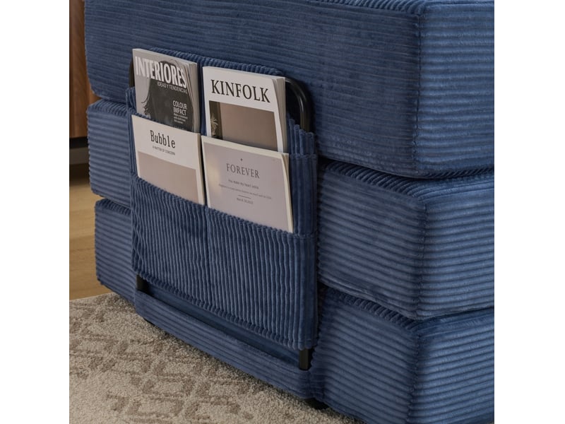  Canapé-lit convertible 2 places 185 x 92,5 x 60 cm – bleu foncé – velours côtelé, accoudoirs rabattables  - Conforama E