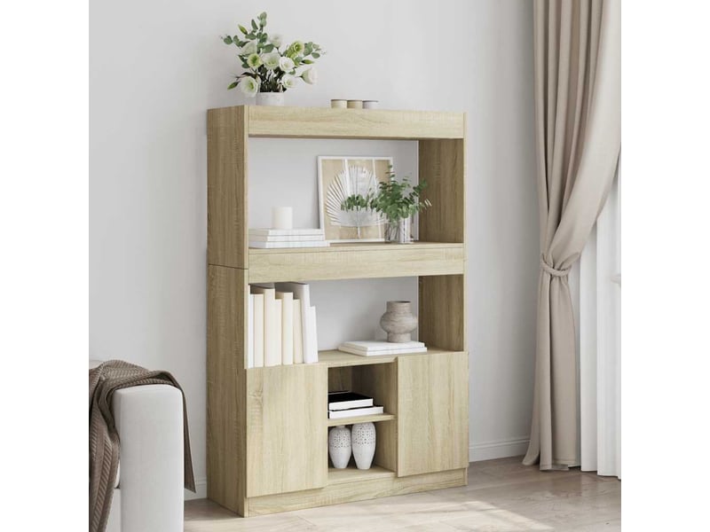  Buffet haut, meuble de rangement chêne sonoma 92x33x140 cm bois d'ingénierie  - Conforama B