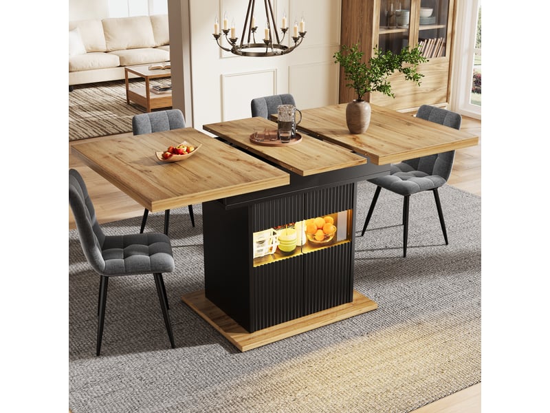  Table de salle à manger extensible avec rangement led en mdf et métal 110–140×80×76 cm noir  - Conforama B