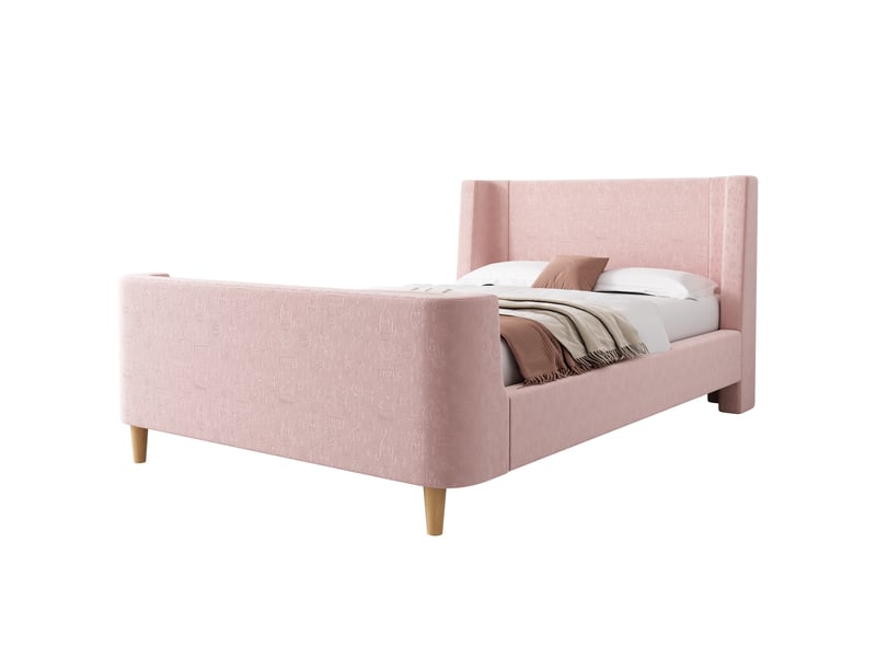  Modenvie lit enfant capitonné 90x200 cm - motif spatial, revêtement velours, sans matelas - rose  - Conforama A