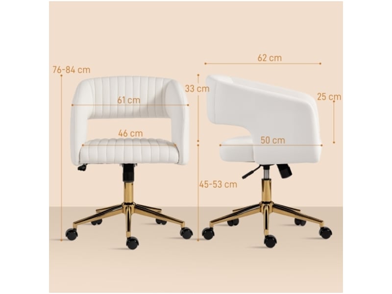 Chaise de bureau à roulettes en velours crème, réglable en hauteur, inclinable, confortable - Conforama C