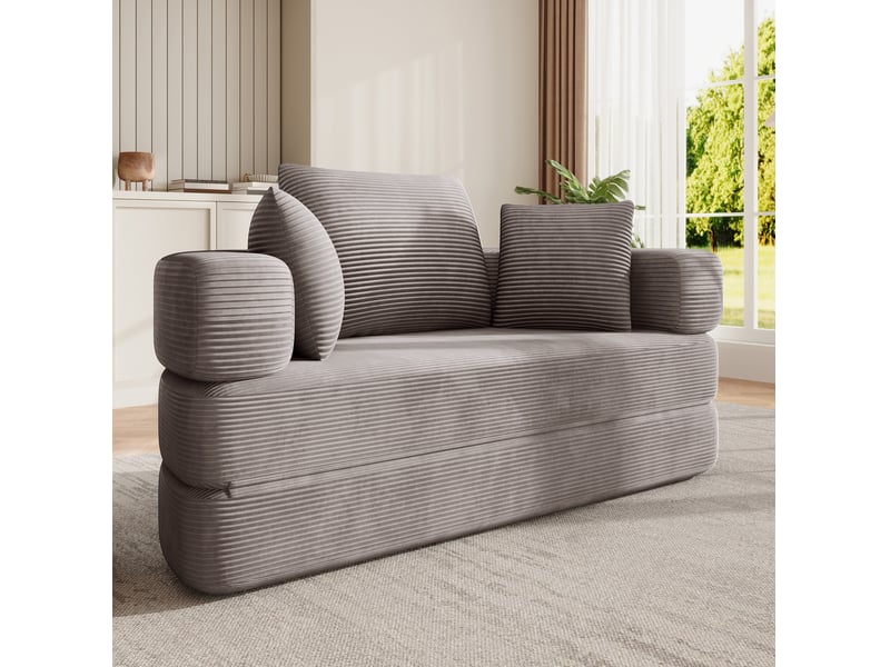 Canapé-lit pliable 2 places 173 x 176 cm en velours côtelé et mousse gris brun chicfurn - Conforama B