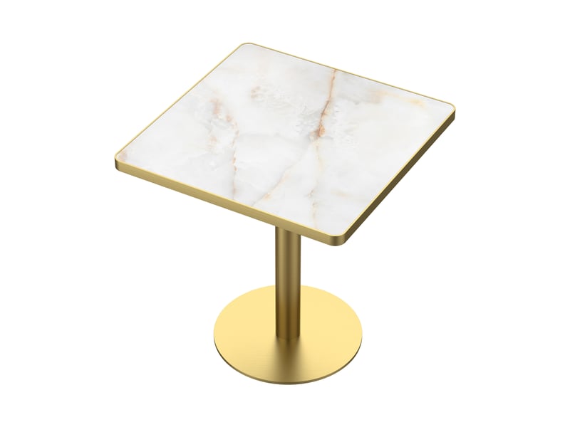  Table à manger ronde diamètre 70 cm en pierre frittée avec pieds en acier inoxydable titane  - Conforama D