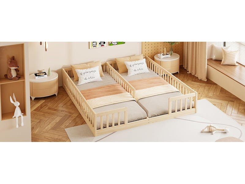  Lit superposé 90x200 cm avec barrières en pin couleur bois naturel sommier inclus pour deux enfants Sol Morn - Conforama D
