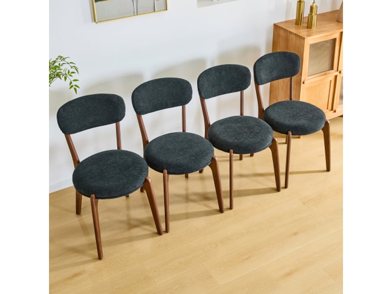  Lot de 4 chaises de salle à manger en lin avec structure en métal noir  - Conforama C