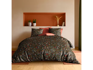 Parure housse de couette 260x240cm + 2 taies motif feuillage vert foncé 100% coton - bolivia