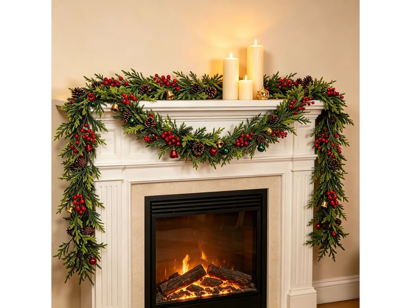  Guirlande de noël artificielle 1,8 m avec baies, vigne décorative pour porte, cheminée, fenêtre, plafond intérieur extérieur  - Conforama C