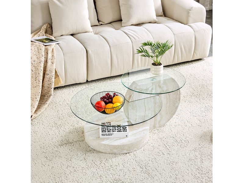 Table basse avec 2 plateaux en verre trempé et rangement à niveaux, en mdf et verre, pour salon, 78,5 × 78,5 × 24,5 cm - Conforama C