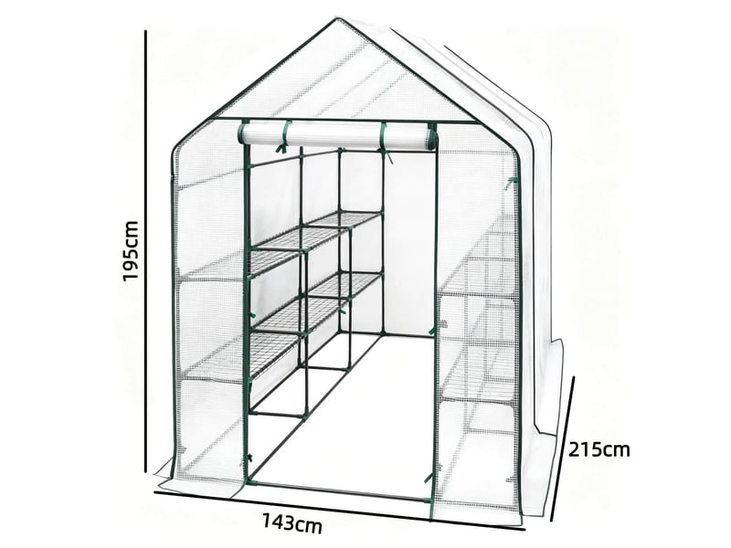 Serre de jardin 143x215x195 cm à fermeture éclair métal blanc - Conforama E