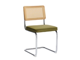Lot de 2 chaises de salle à manger – velours vert, dossier rotin, base chrome - chaise idéales pour cuisine et salle à manger - style vintage