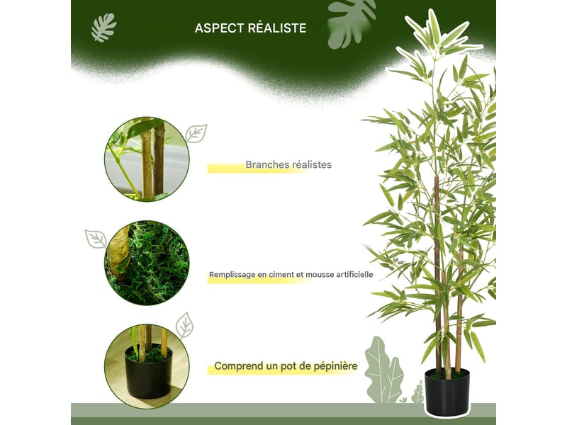  Lot de 2 bambous artificiels 3 troncs en pot vert h 120 cm  - Conforama E