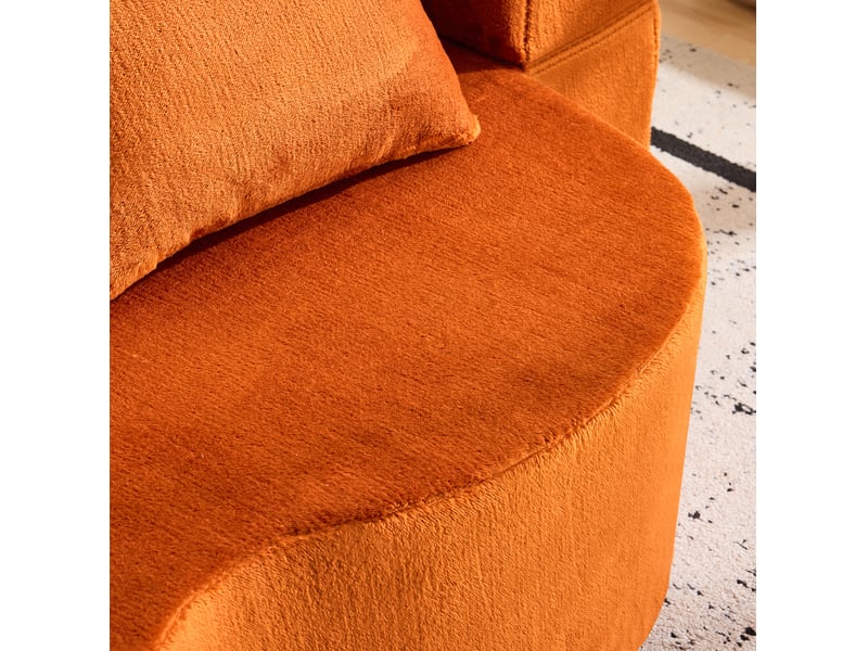 Canapé de sol convertible 2 places en tissu peluche orange avec 4 coussins - Conforama E