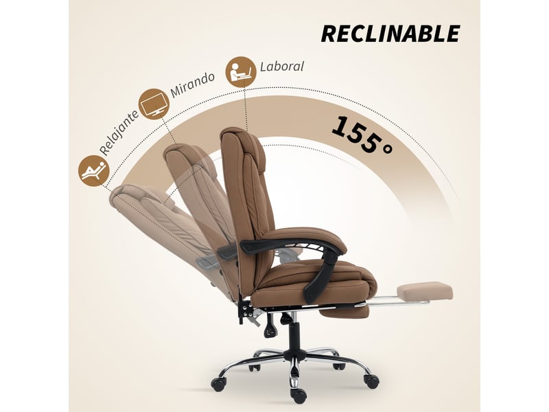  Chaise de bureau avec repose-pieds, dossier inclinable, dossier rembourré épais, revêtue de similicuir marron  - Conforama E