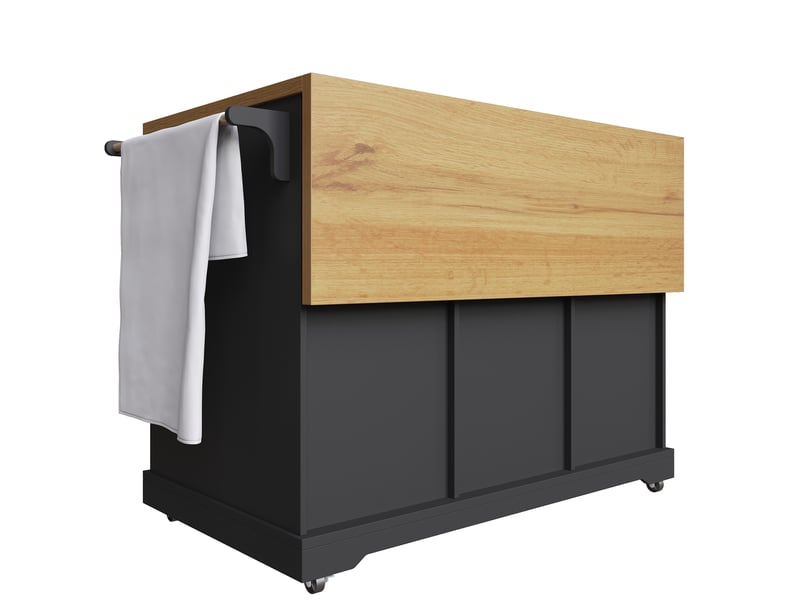 Îlot cuisine pliable, desserte mobile rabattable, 147x44-70x93 cm, charnières métal, mdf et métal, noir - Conforama R