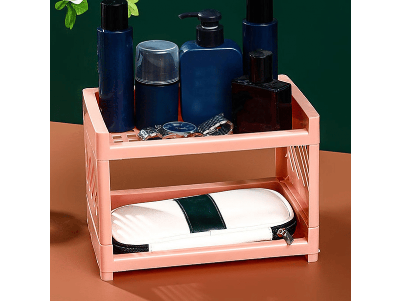  Étagère de rangement de bureau en plastique à 2 niveaux pour chambre à coucher, dortoir, bureau (rose)  - Conforama B