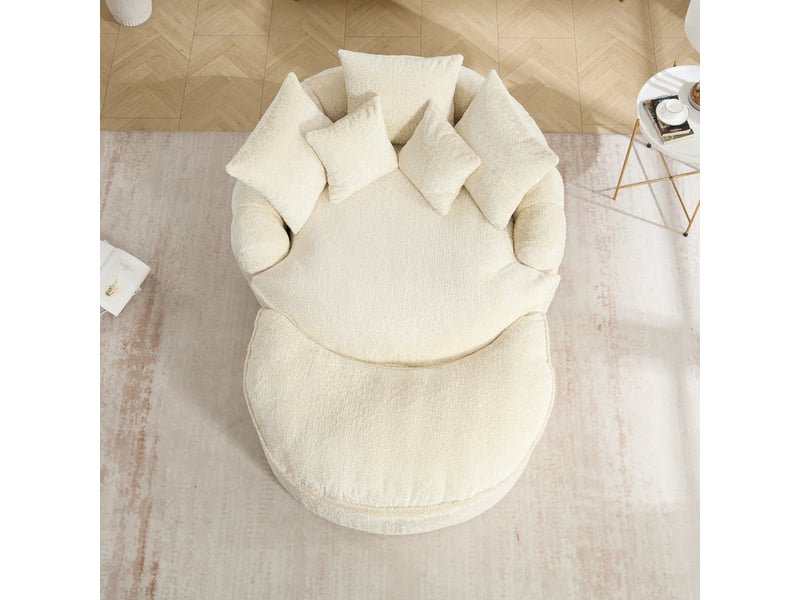 Canapé droit en mousse polyester, assise ronde xl, dossier inclinable, coussin inclus, 190.5×138×63 cm, beige - Conforama R