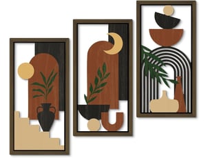Ensemble de 3 tableaux abstraits bohèmes – décoration murale – décoration murale en bois (20 x 40 cm, environ 0,5 cm d'épaisseur)