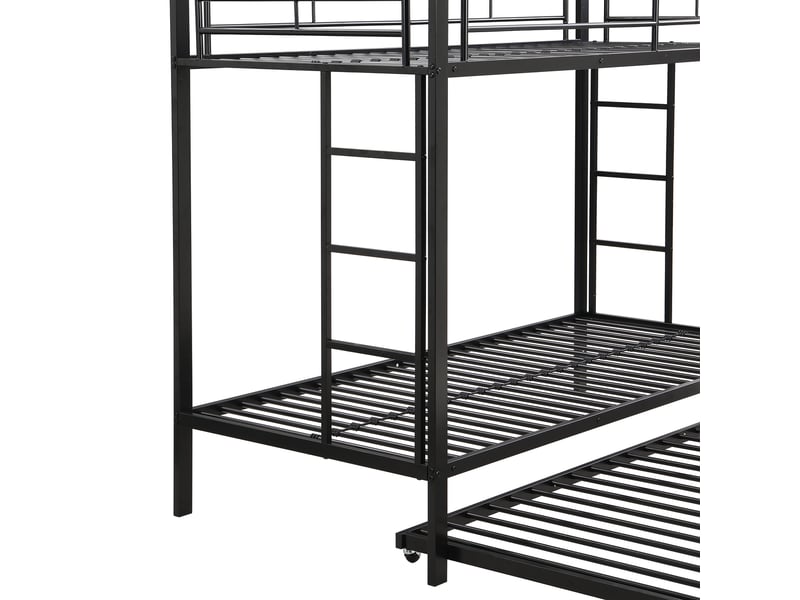  Lit superposé, lit 3 places avec couchage gigogne et barrières hautes, 90x200 et 90x190 cm, matelas non précisés  - Conforama E