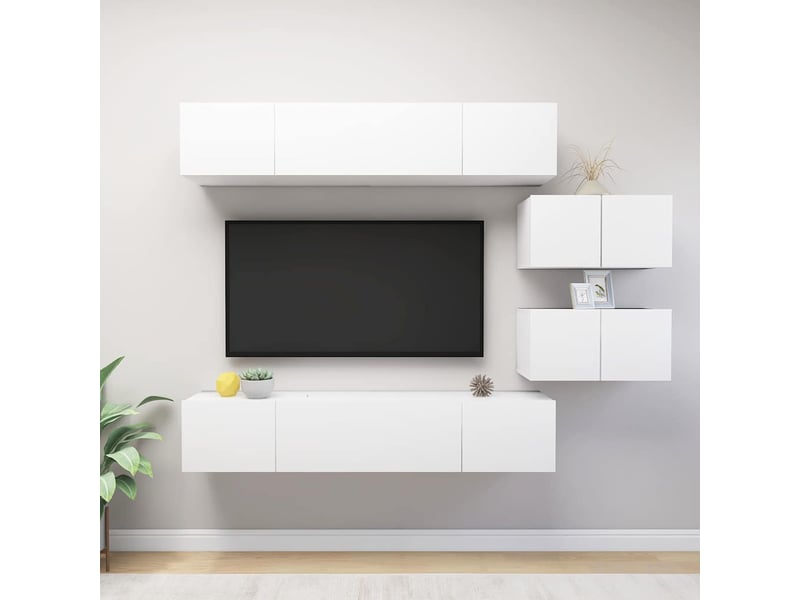  Ensemble de meubles tv - banc tv - meuble de rangement 6 pcs blanc bois d'ingénierie  - Conforama B
