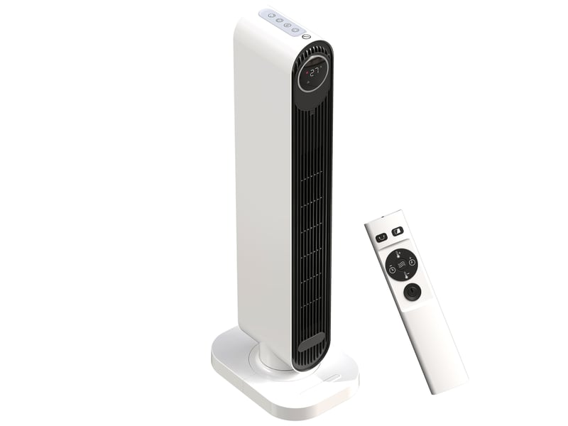  Chauffage soufflant 2000 w en abs avec télécommande, fonction oscillation et minuterie, 30 x 22 x 82,5 cm, blanc  - Conforama B