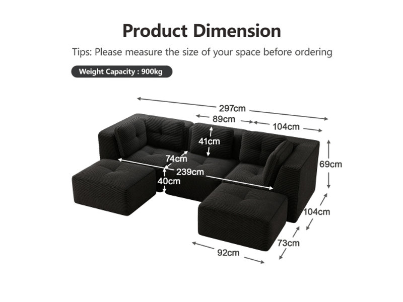 Canapé 3 places noir en velours côtelé – assise profonde, sans montage, salon moderne - Conforama C