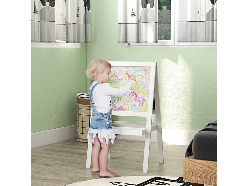  Tableau chevalet enfant 2 en 1 face ardoise magnétique et tableau face noir à craie blanc  - Conforama D