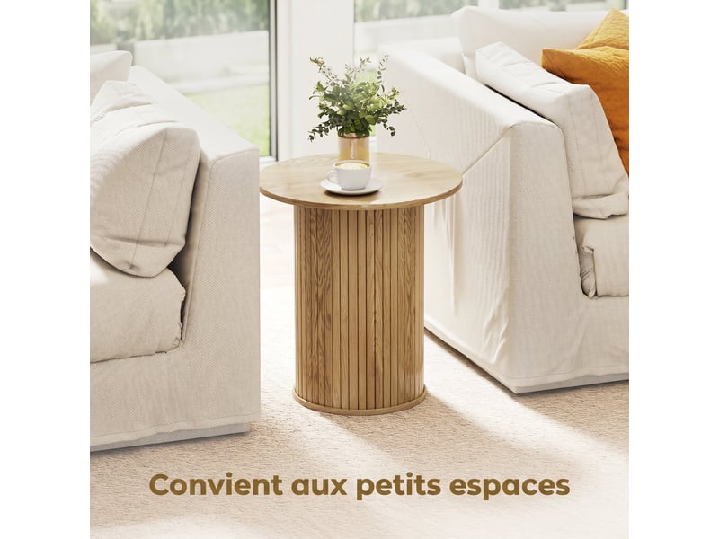  Table d'appoint ronde  48 cm, table basse avec pieds cannelés pour salon, chêne, chambre ou petit espace  - Conforama R