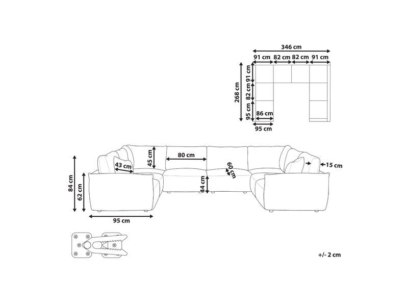  Canapé modulable en forme de u 8 places mesnali bouclé blanc cassé  - Conforama C