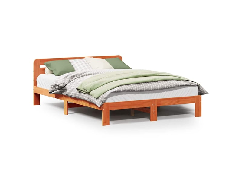  Lit double- lit adulte -  cadre de lit sans matelas  marron 150x200cm bois pin massif  - Conforama A