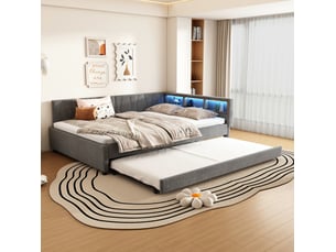 Lit gigogne 140x200 cm <strong>HAVRYA</strong>  <strong></strong> coloris gris