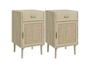 Lot de 2 tables de chevet, tables de nuit avec tiroir et placard, étagère réglable, 40 x 40 x 68,5 cm, chêne